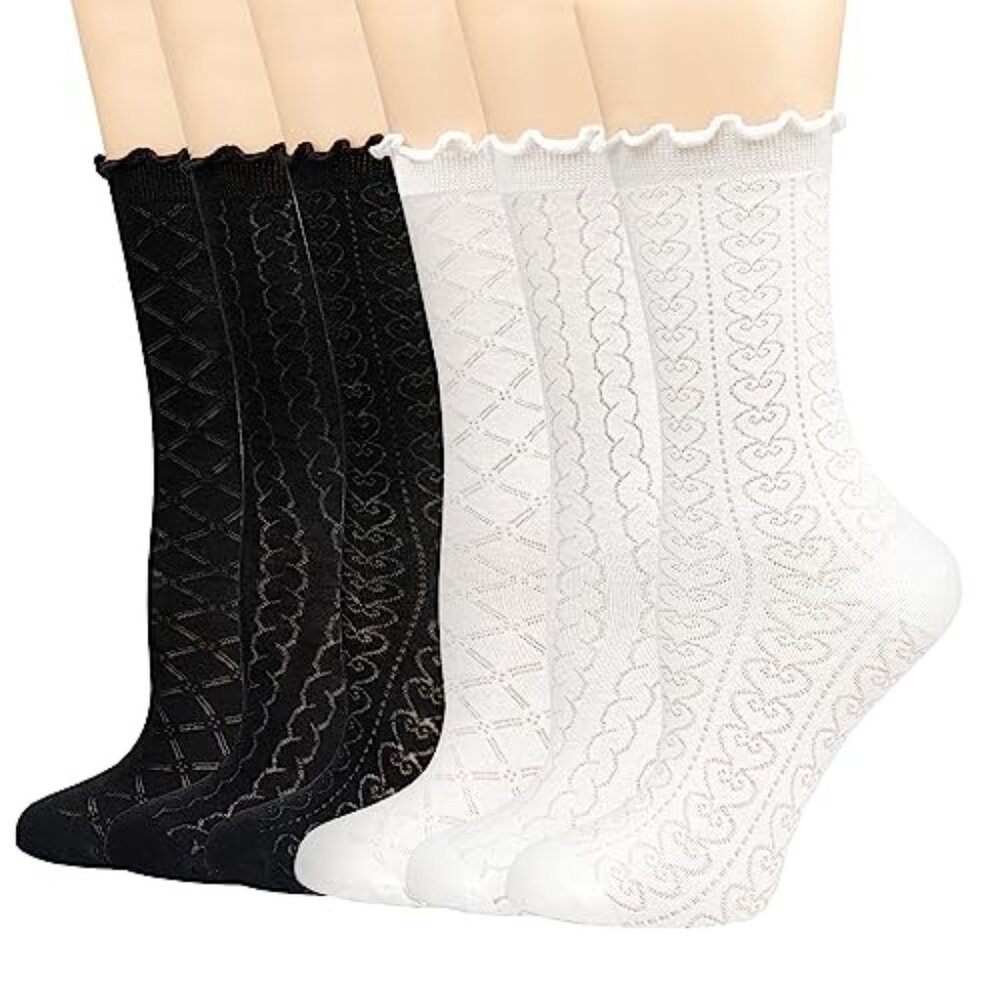 Women's Ruffle Socks Mesh Casual Lace Cotton Crew Socks